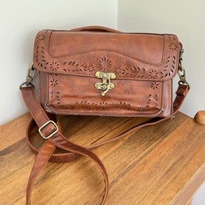 Brown Faux Leather Satchel Purse